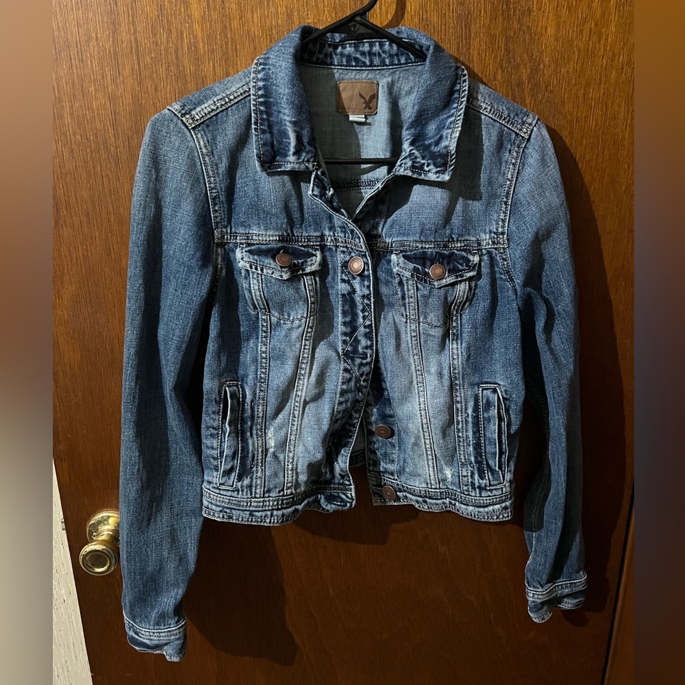 American Eagle Denim Jacket - distressed - button up - Size M
